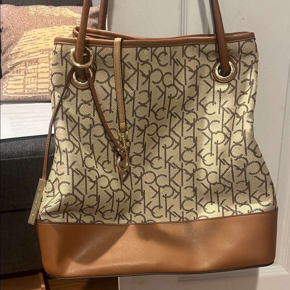 Calvin Klein Signature Tan and Brown Tote
